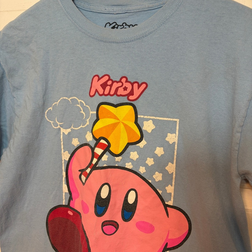 Kirby Nintendo‎ Video Game Graphic T-Shirt Light Blue Cotton Mens M Cotton NES